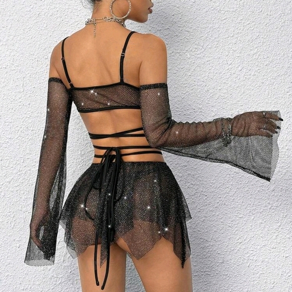 NEW 2 PIECE FISHNET SKIRT FESTIVAL SET - Picture 2 of 5